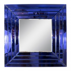 Square mirror with layered cobalt blue glass surround 